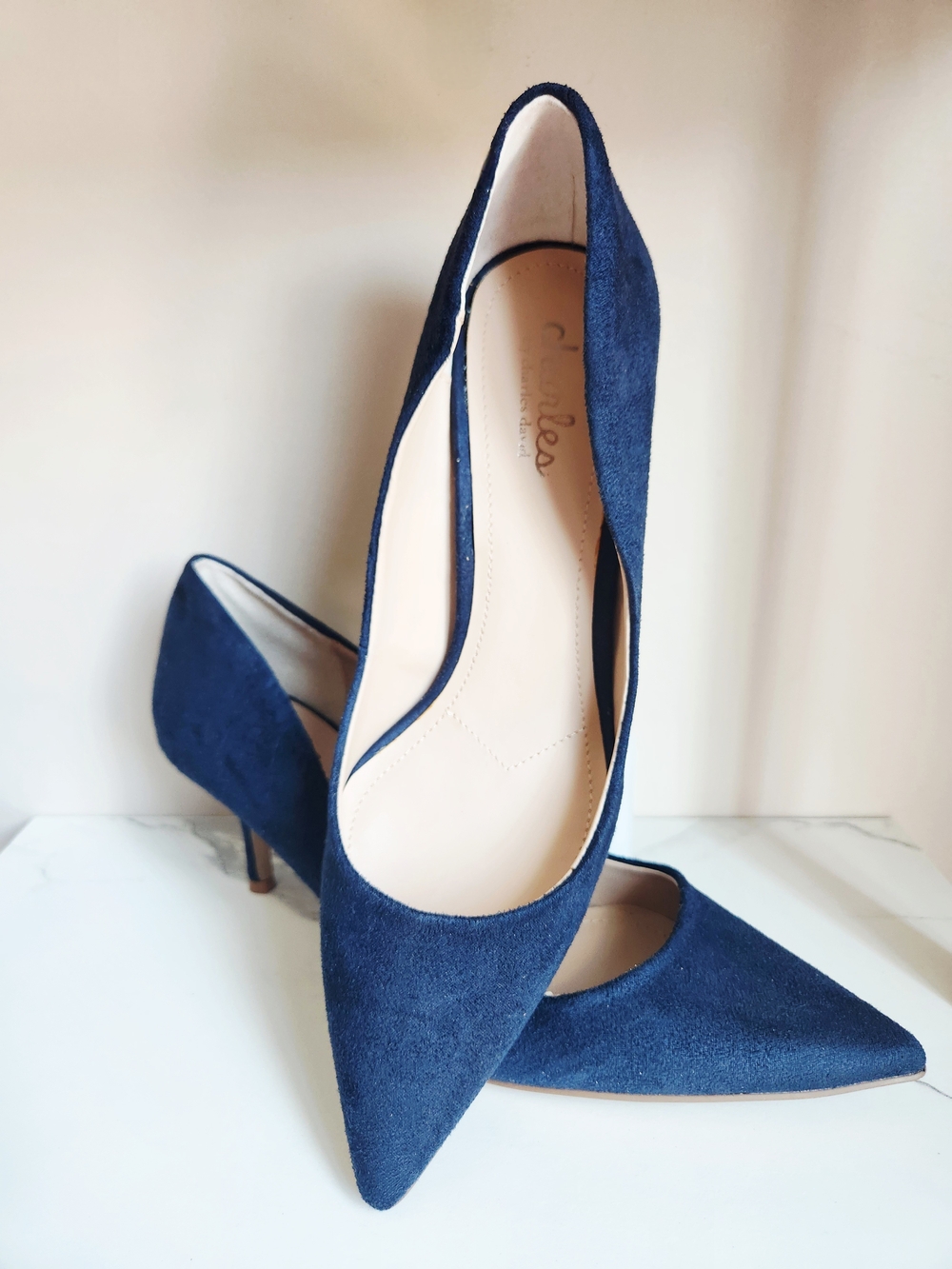 Charles David Navy Suede Pointed Toe Pumps